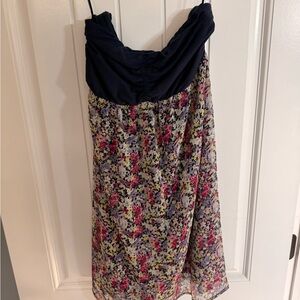 Floral Print strapless dress with Navy Bodice